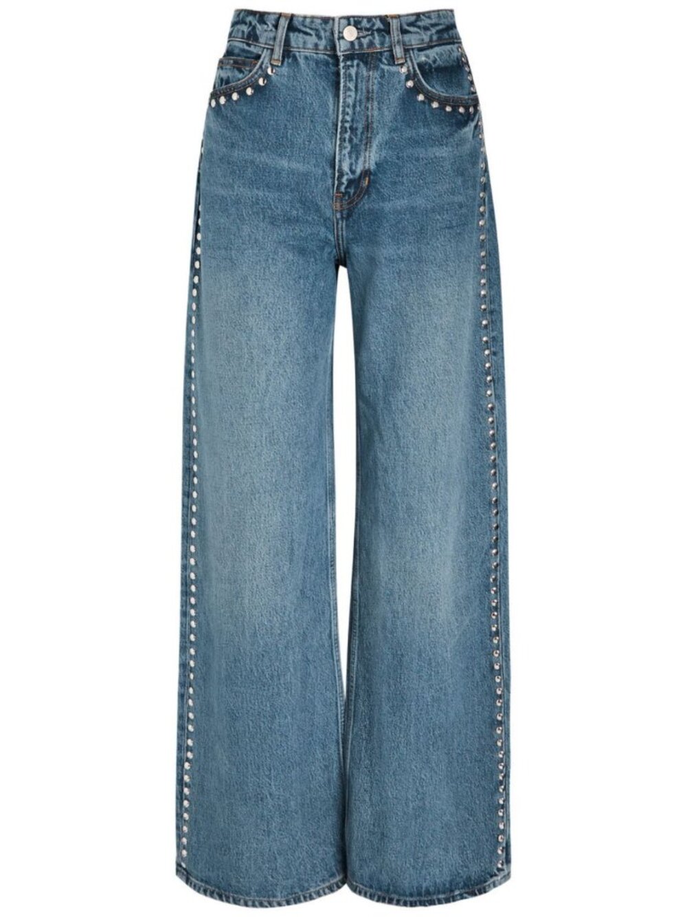 Reformation Cary High Rise Slouchy Wide Leg Jeans Chesapeake Studded 30